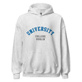 Unisex black hoodie featuring University College Dublin logo printed across the front chest