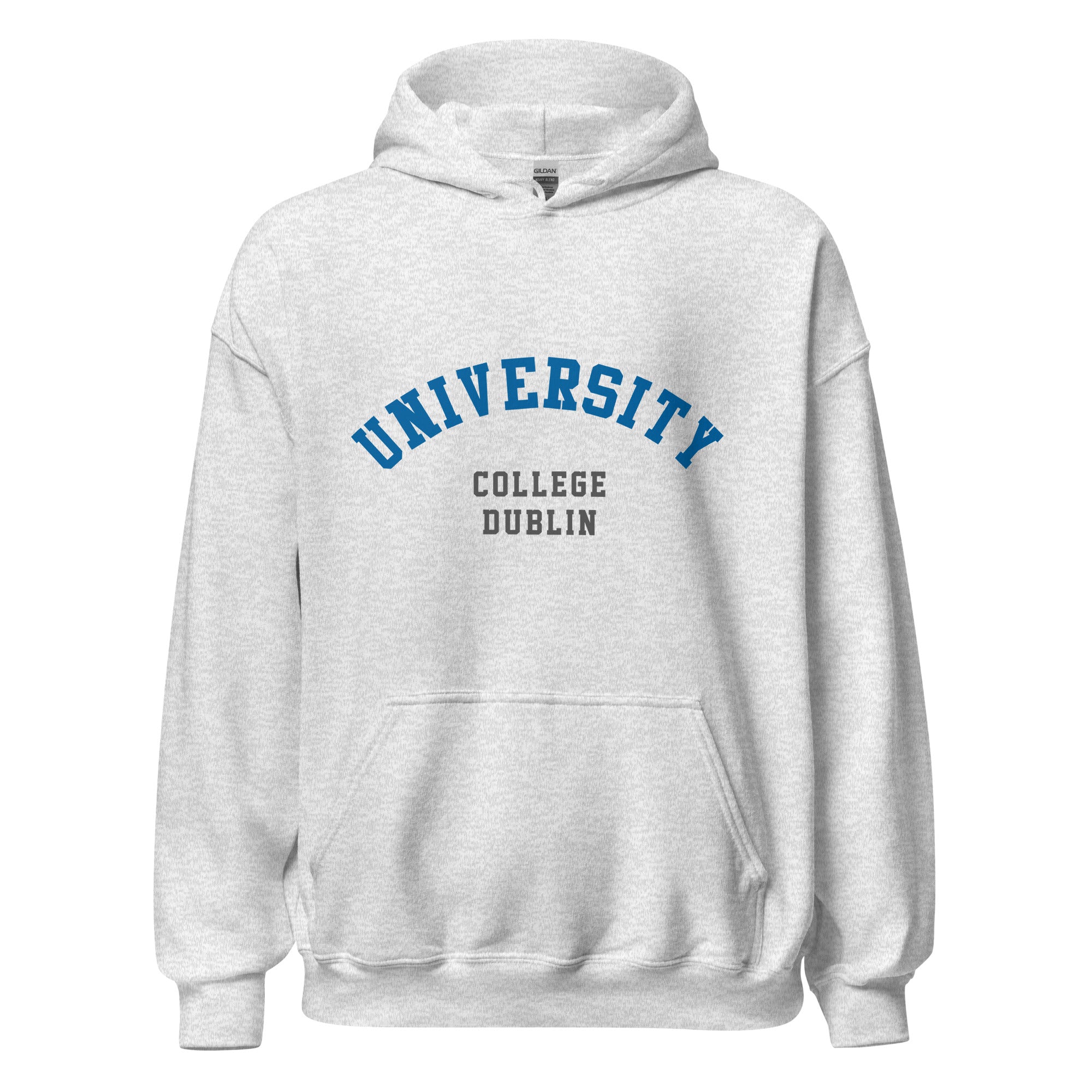 Unisex black hoodie featuring University College Dublin logo printed across the front chest