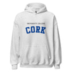 Unisex black hoodie featuring University College Cork logo printed across the front chest