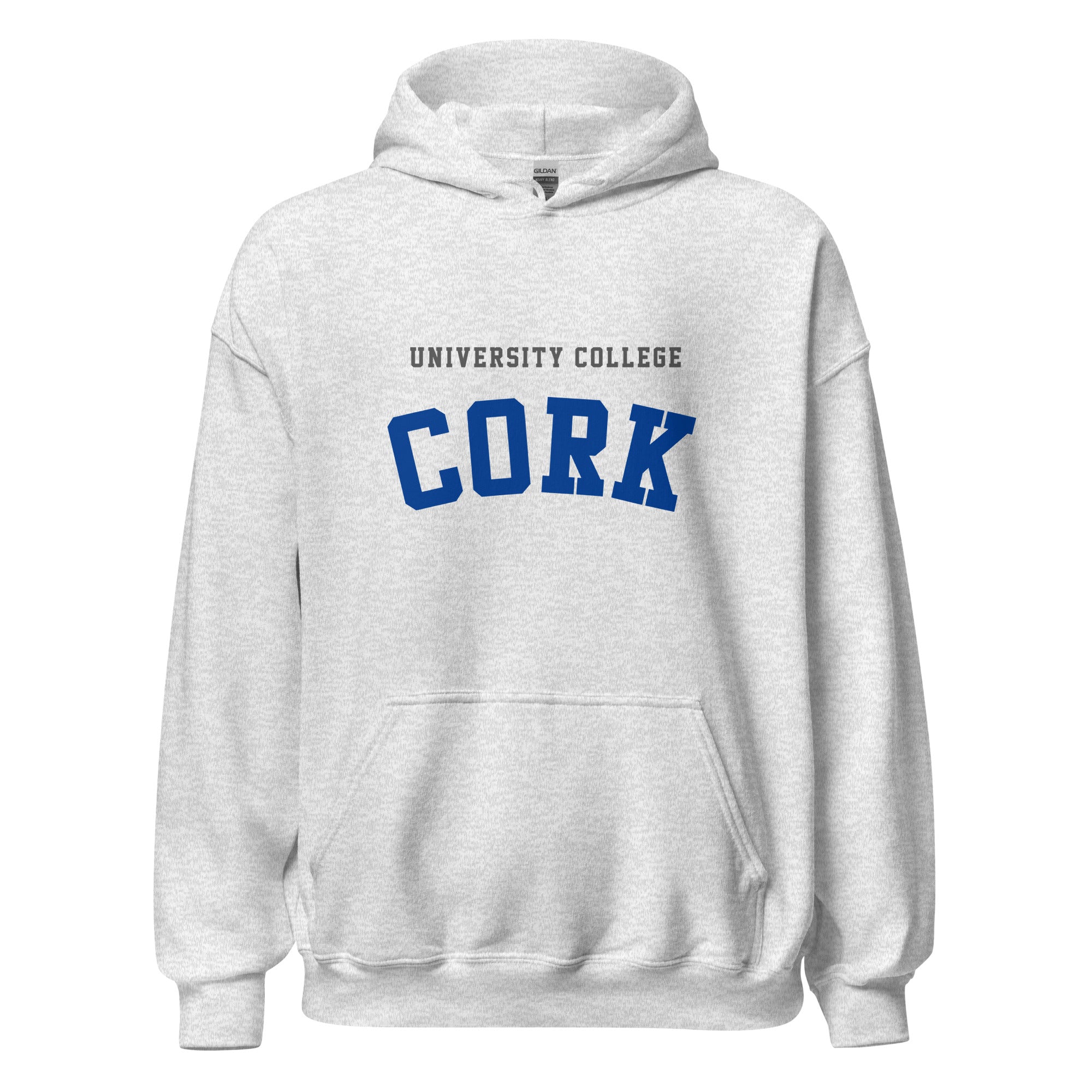 Unisex black hoodie featuring University College Cork logo printed across the front chest