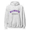 Unisex black hoodie featuring Maynooth University logo printed across the front chest