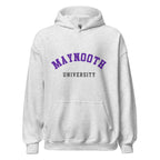 Unisex black hoodie featuring Maynooth University logo printed across the front chest