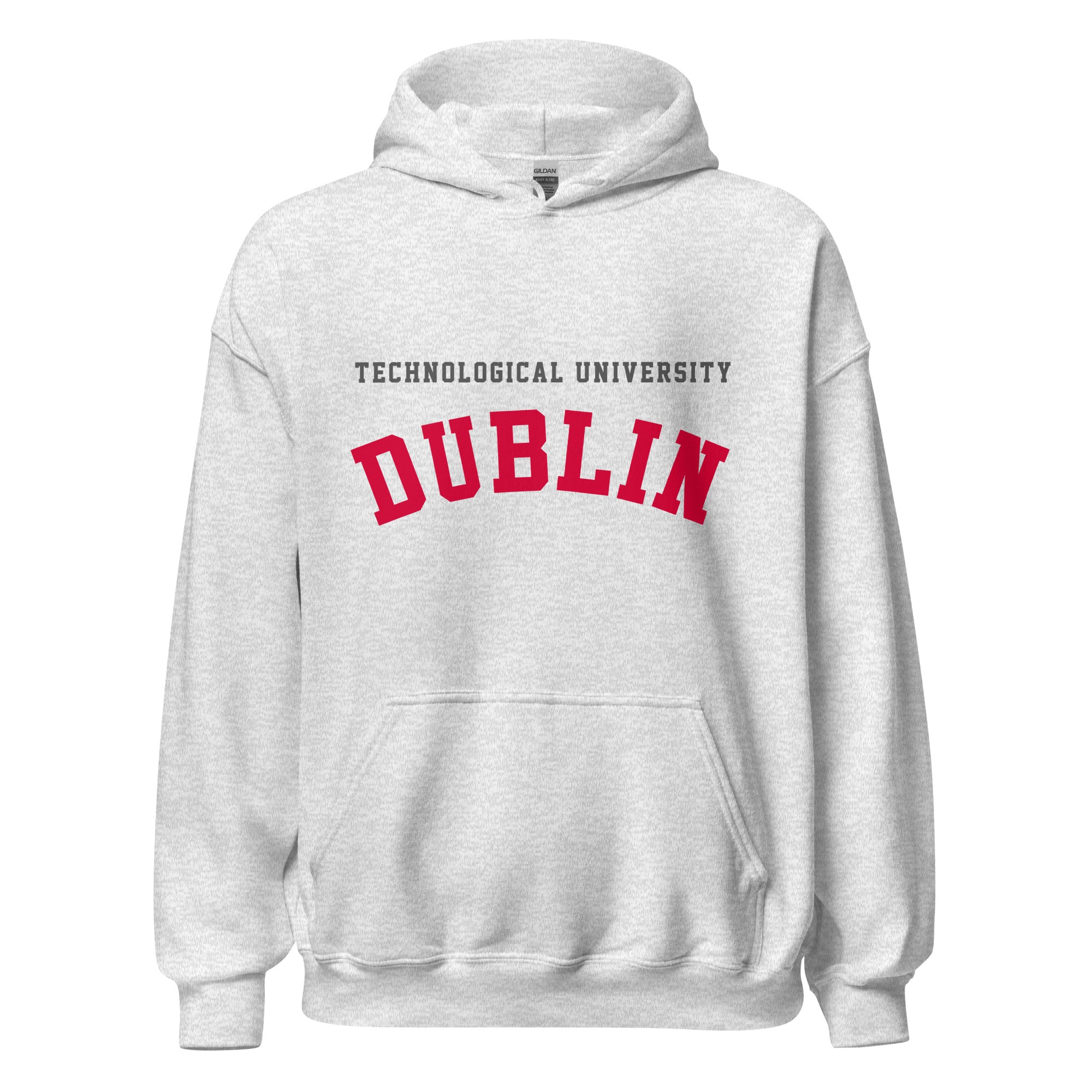 Unisex black hoodie featuring Technological University Dublin logo printed across the front chest