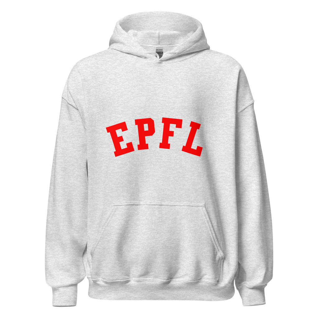 Unisex black hoodie featuring EPFL logo printed across the front chest