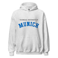 Unisex black hoodie featuring Technical University of Munich logo printed across the front chest