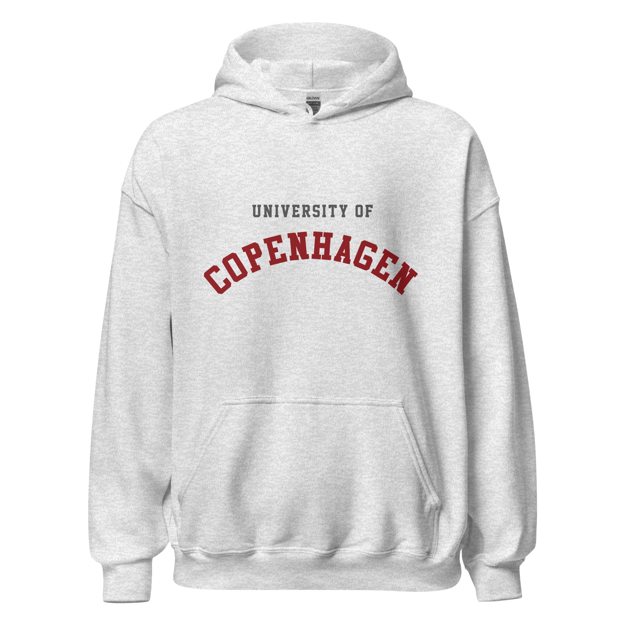 Unisex black hoodie featuring University of Copenhagen logo printed across the front chest
