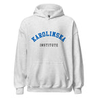 Unisex black hoodie featuring Karolinska Institute logo printed across the front chest