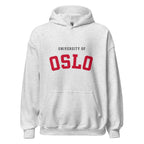 Unisex black hoodie featuring University of Oslo logo printed across the front chest
