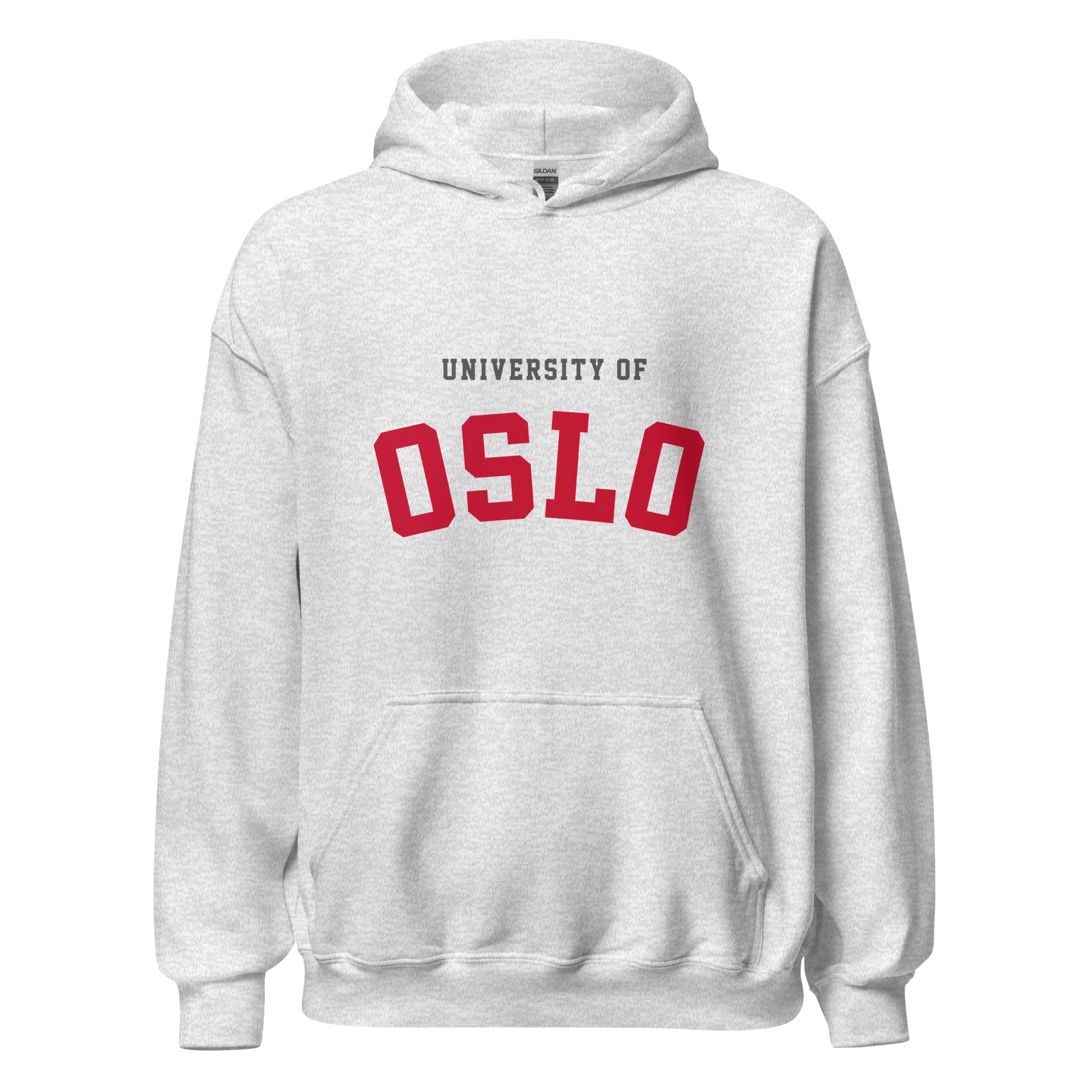 Unisex black hoodie featuring University of Oslo logo printed across the front chest