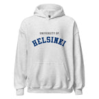 Unisex black hoodie featuring University of Helsinki logo printed across the front chest