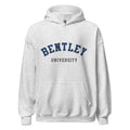 Unisex black hoodie featuring Bentley University logo printed across the front chest