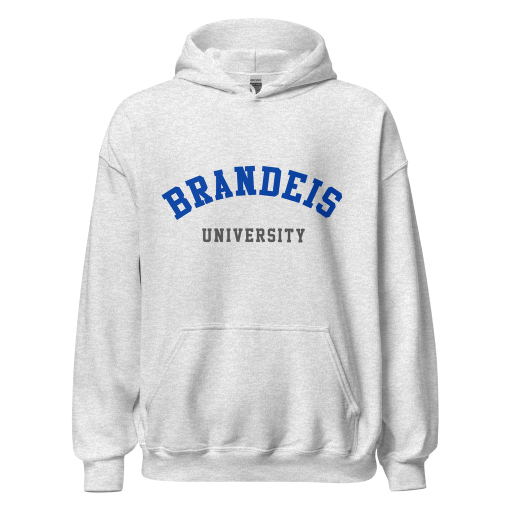 Unisex black hoodie featuring Brandeis University logo printed across the front chest