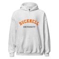 Unisex black hoodie featuring Bucknell University logo printed across the front chest