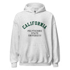Unisex black hoodie featuring California Polytechnic State University logo printed across the front chest
