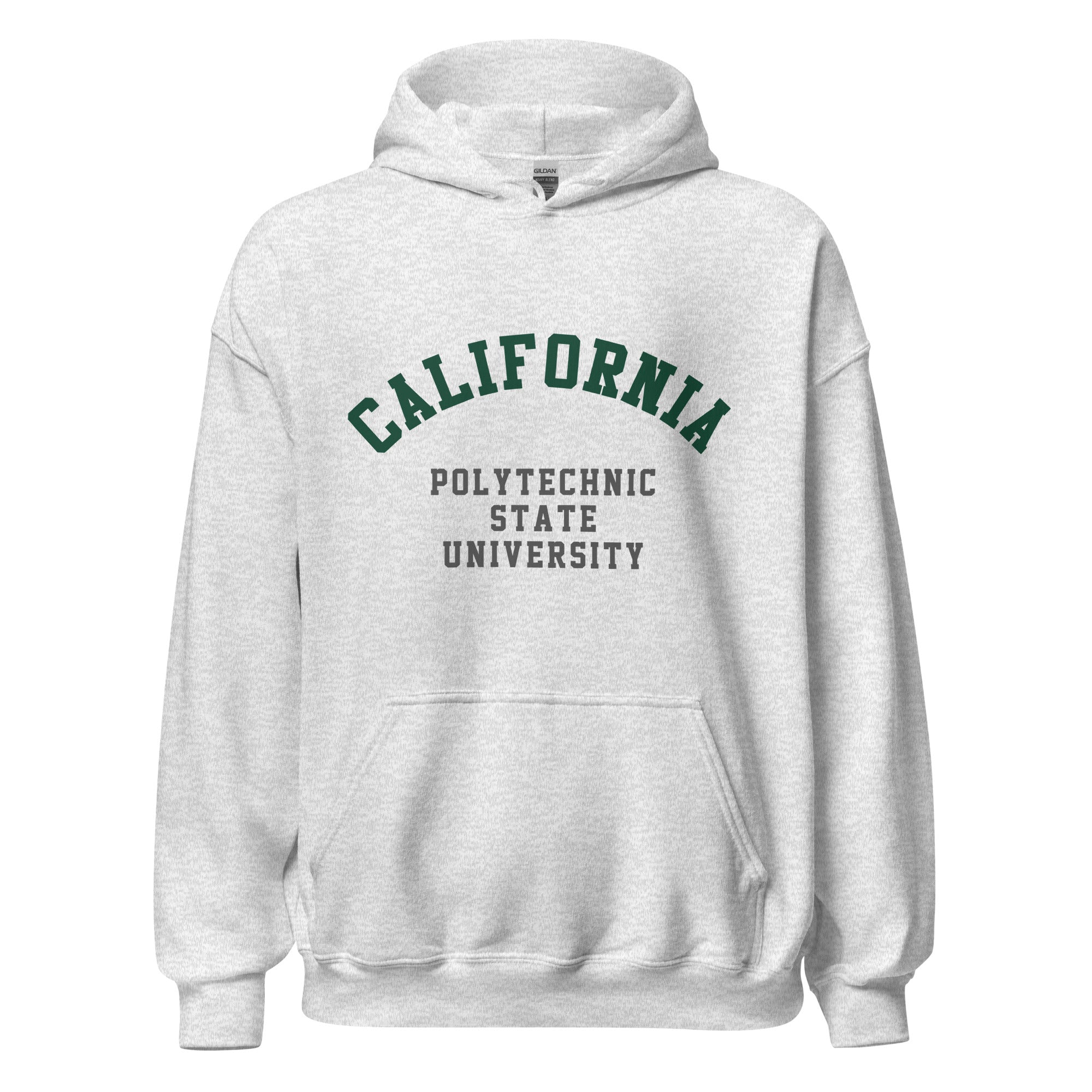 Unisex black hoodie featuring California Polytechnic State University logo printed across the front chest