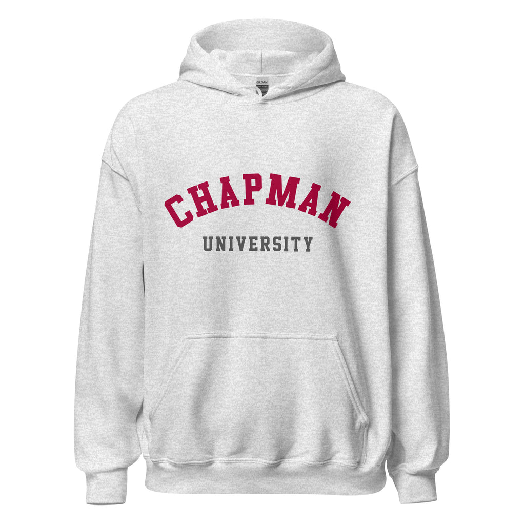 Unisex black hoodie featuring Chapman University logo printed across the front chest