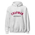 Unisex black hoodie featuring Chapman University logo printed across the front chest