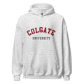 Unisex black hoodie featuring Colgate University logo printed across the front chest