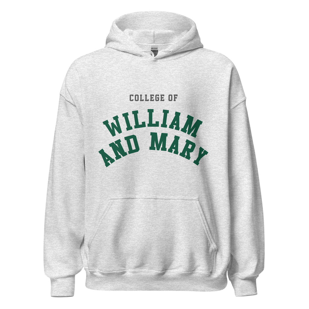 Unisex black hoodie featuring College of William & Mary logo printed across the front chest