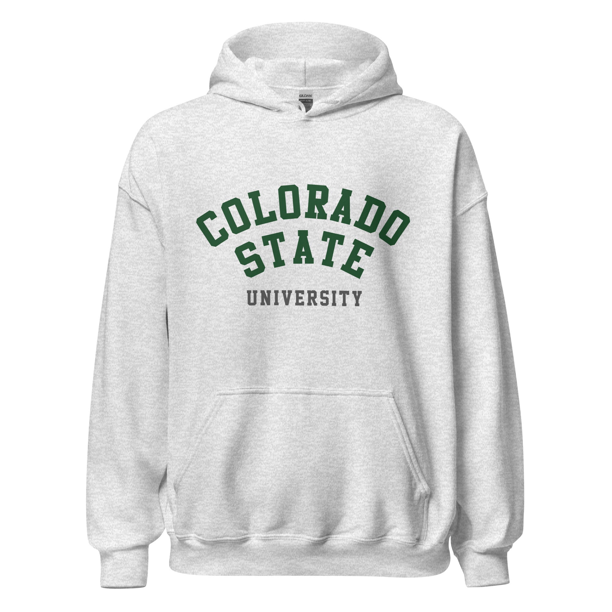 Unisex black hoodie featuring Colorado State University logo printed across the front chest