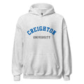Unisex black hoodie featuring Creighton University logo printed across the front chest