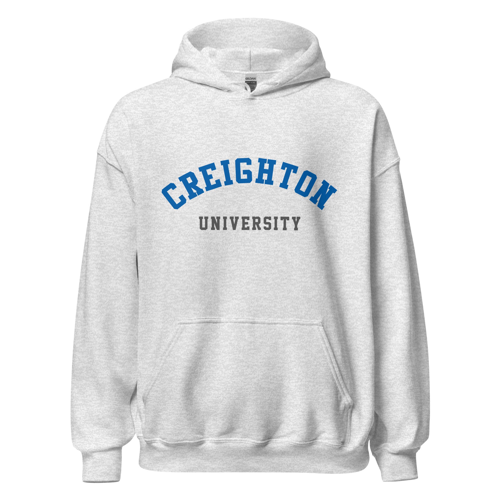 Unisex black hoodie featuring Creighton University logo printed across the front chest