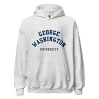Unisex black hoodie featuring George Washington University logo printed across the front chest