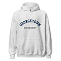 Unisex black hoodie featuring Georgetown University logo printed across the front chest