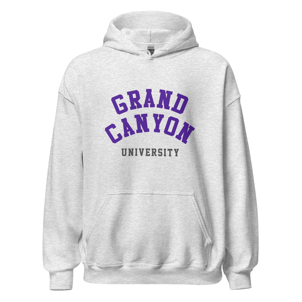Unisex black hoodie featuring Grand Canyon University logo printed across the front chest