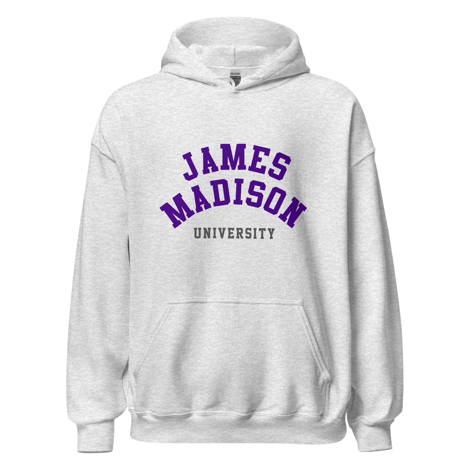 Unisex black hoodie featuring James Madison University logo printed across the front chest