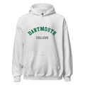 Unisex black hoodie featuring Dartmouth College logo printed across the front chest