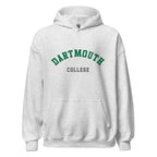 Unisex black hoodie featuring Dartmouth College logo printed across the front chest