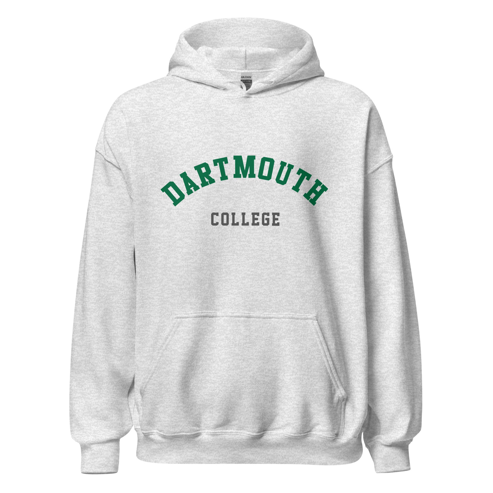 Unisex black hoodie featuring Dartmouth College logo printed across the front chest