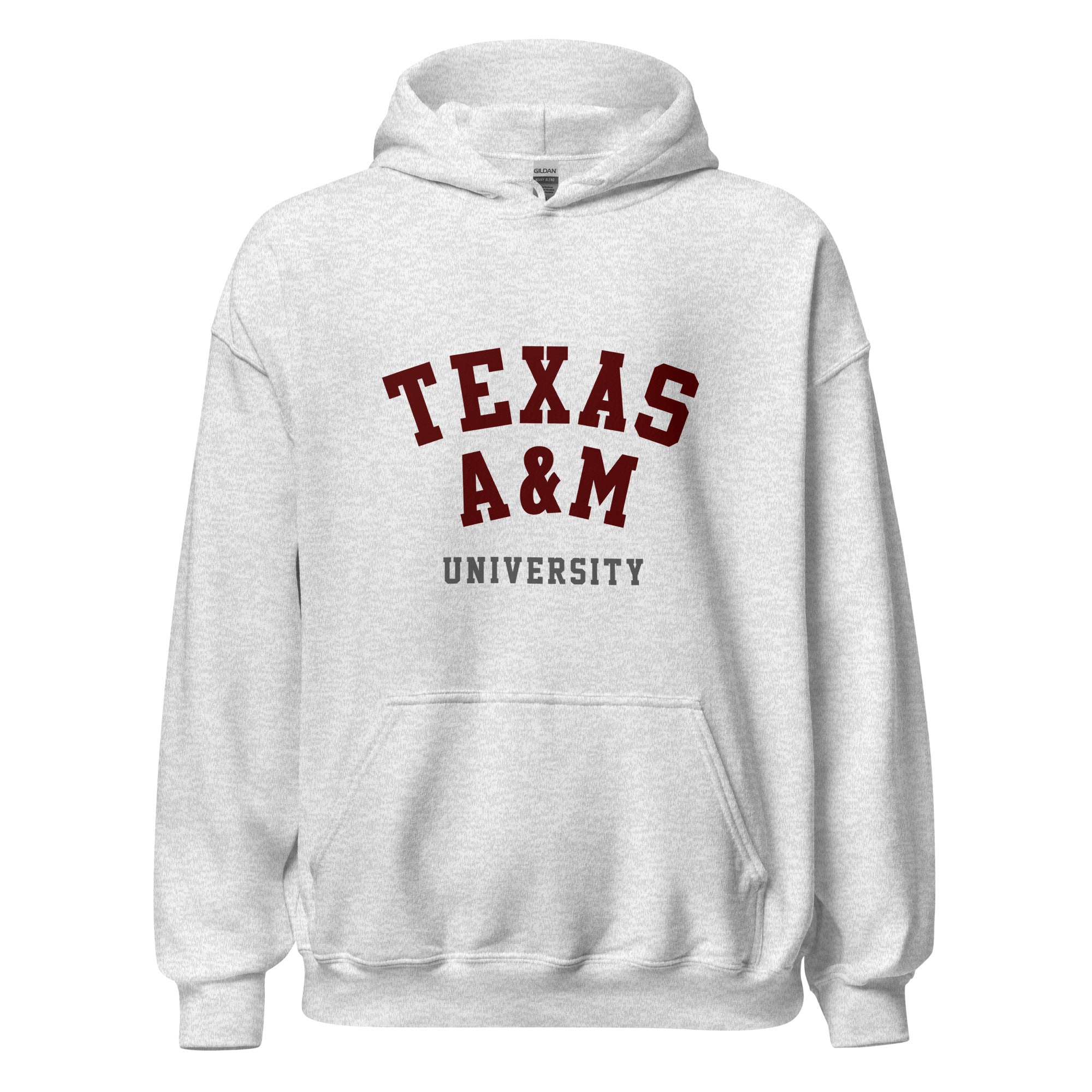 Unisex black hoodie featuring Texas A&M University logo printed across the front chest