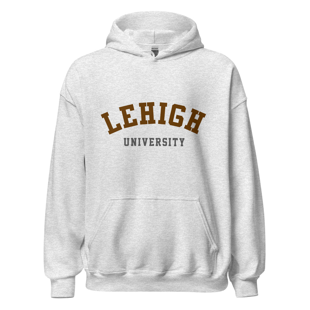 Unisex black hoodie featuring Lehigh University logo printed across the front chest