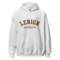 Unisex black hoodie featuring Lehigh University logo printed across the front chest