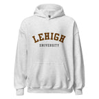 Unisex black hoodie featuring Lehigh University logo printed across the front chest