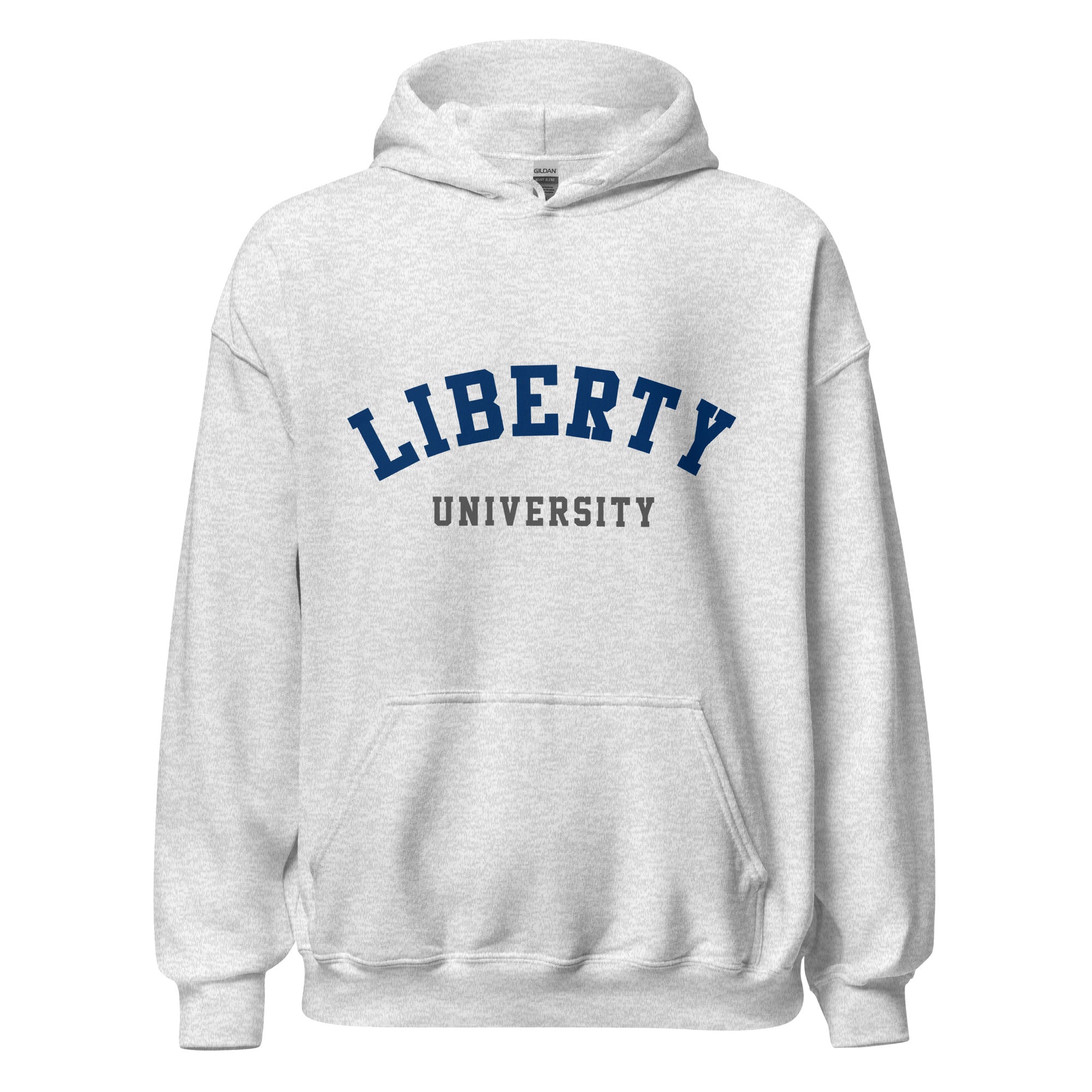 Unisex black hoodie featuring Liberty University logo printed across the front chest