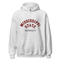 Unisex black hoodie featuring Mississippi State University logo printed across the front chest