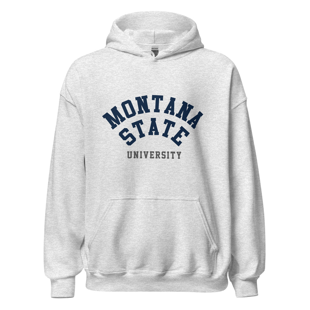 Unisex black hoodie featuring Montana State University logo printed across the front chest