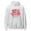 Unisex black hoodie featuring North Carolina State University logo printed across the front chest