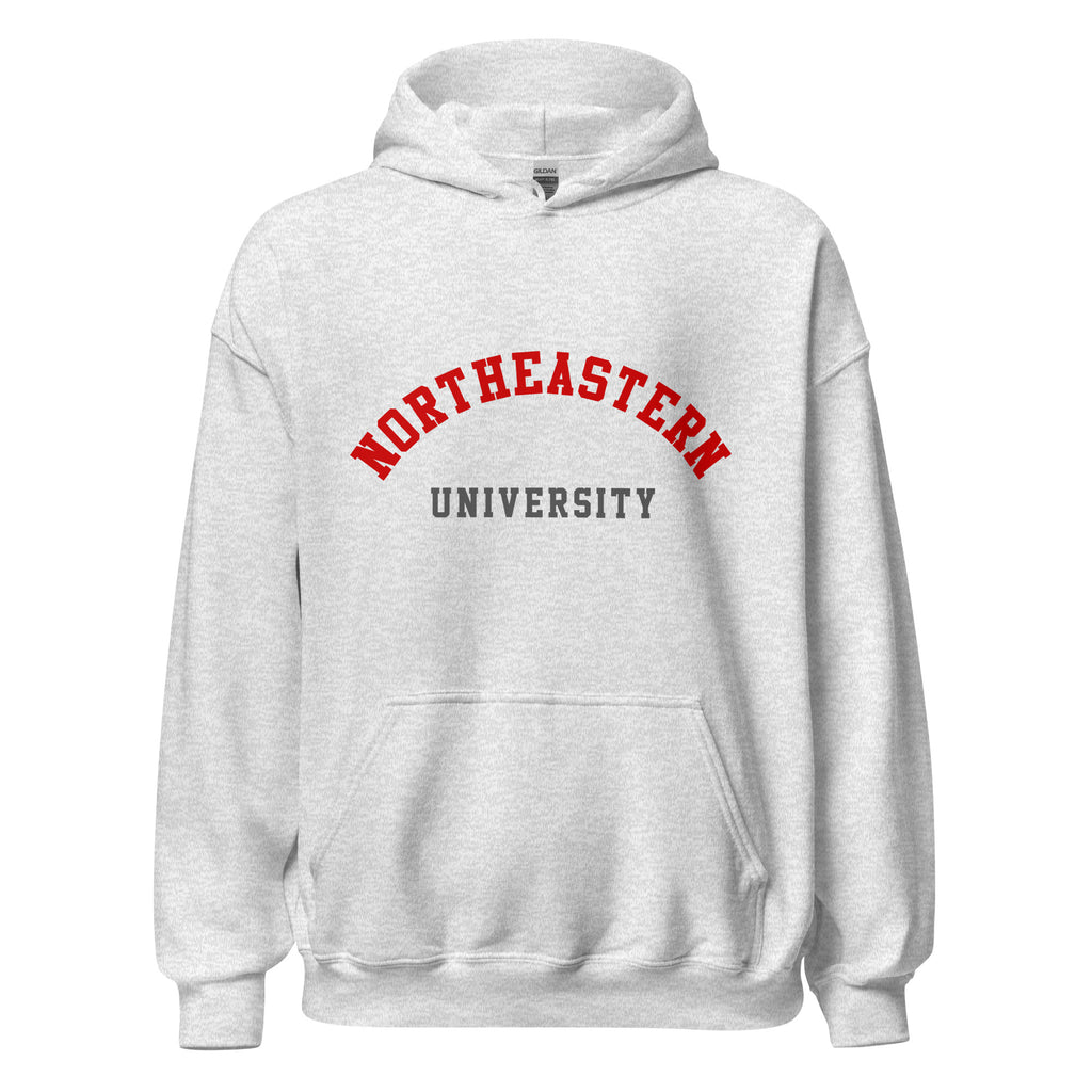 Unisex black hoodie featuring Northeastern University logo printed across the front chest