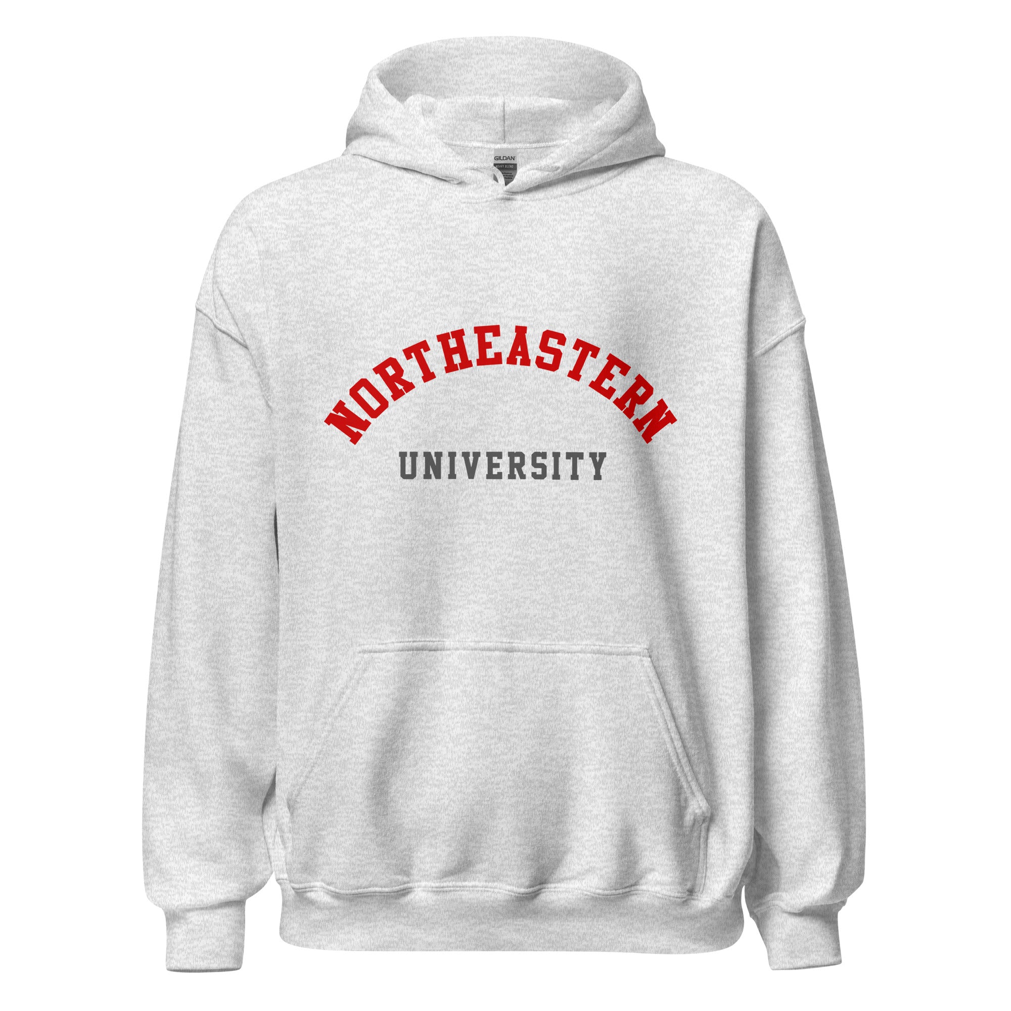 Unisex black hoodie featuring Northeastern University logo printed across the front chest