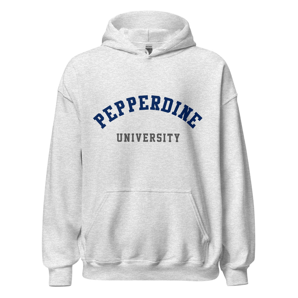 Unisex black hoodie featuring Pepperdine University logo printed across the front chest
