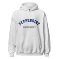 Unisex black hoodie featuring Pepperdine University logo printed across the front chest