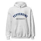 Unisex black hoodie featuring Pepperdine University logo printed across the front chest