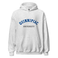 Unisex black hoodie featuring Quinnipiac University logo printed across the front chest