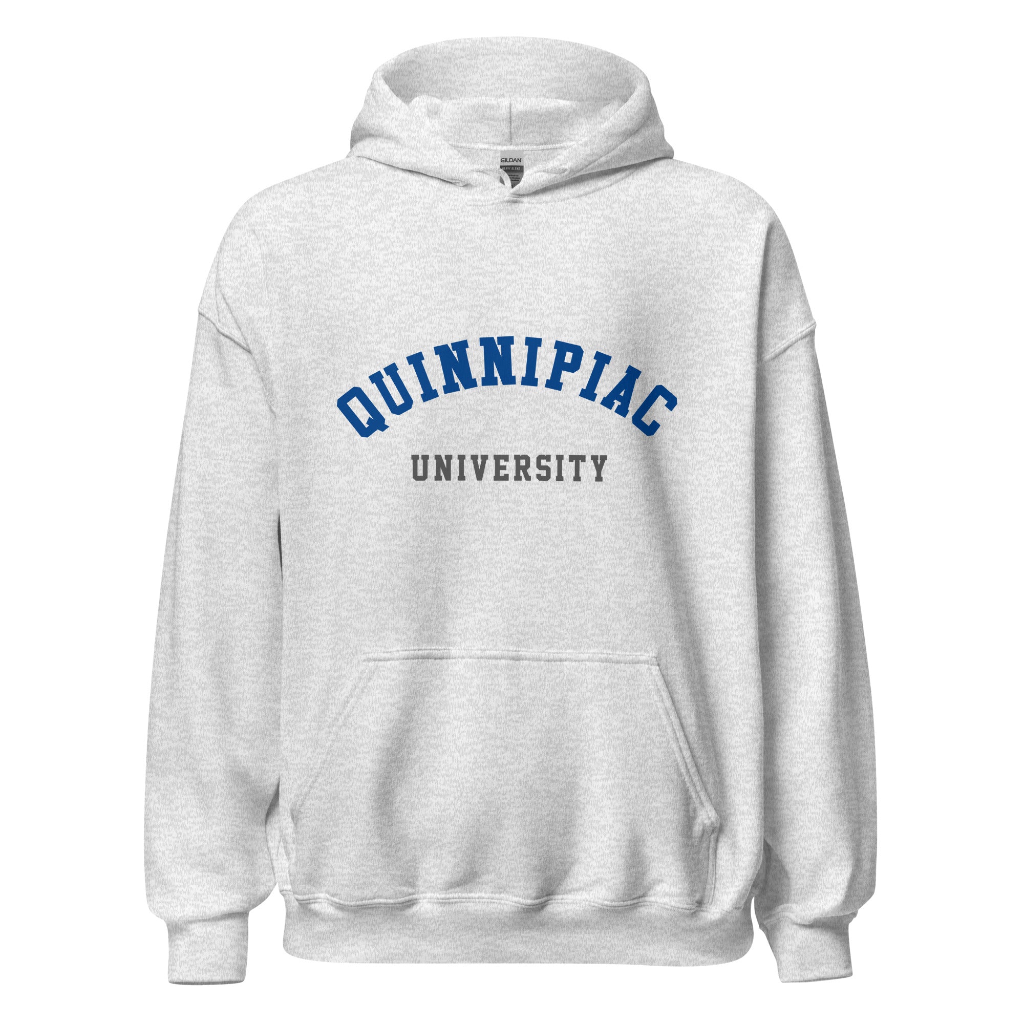 Unisex black hoodie featuring Quinnipiac University logo printed across the front chest