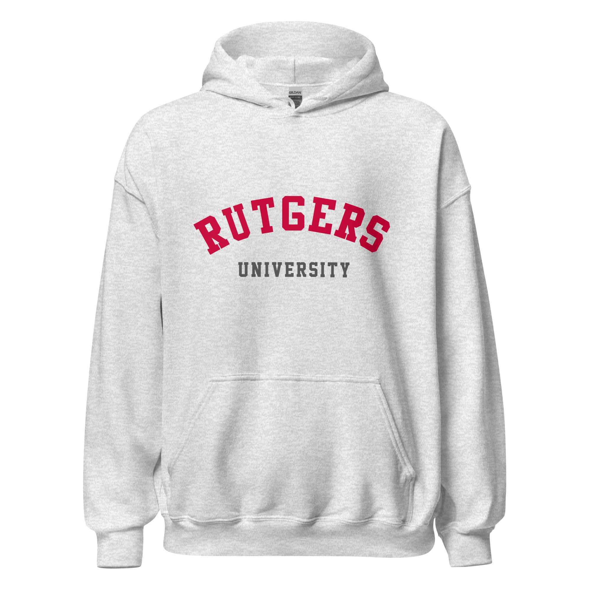 Unisex black hoodie featuring Rutgers University logo printed across the front chest