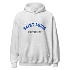 Unisex black hoodie featuring Saint Louis University logo printed across the front chest